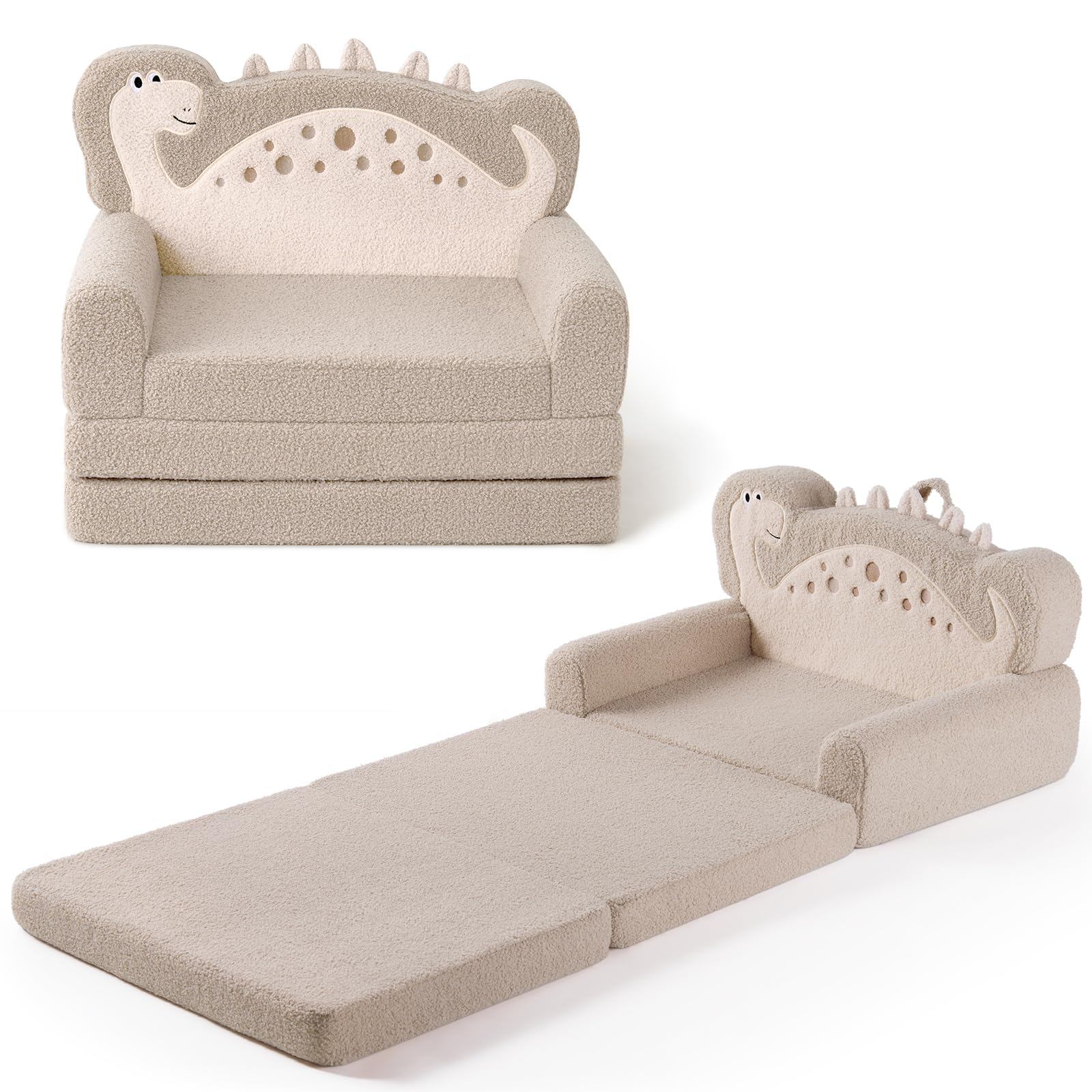 Blissful Diary Kids Couch, 2-In-1 Soft Toddler Couch Fold Out, Toddler Chair Comfy, Convertible Sofa To Lounger With Cute Dinosa